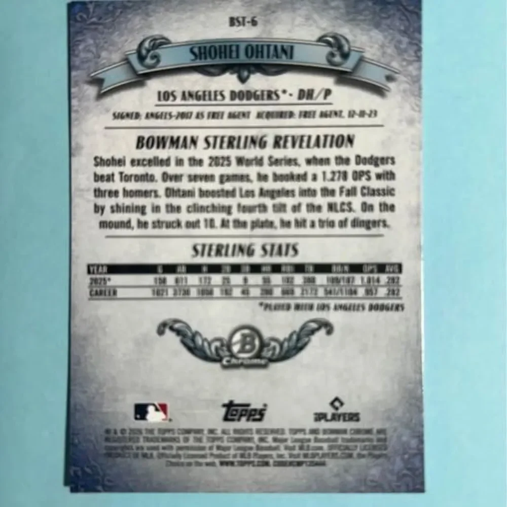 2026 Bowman Sterling Los Angeles Dodgers Shohei Ohtani card #BST-6